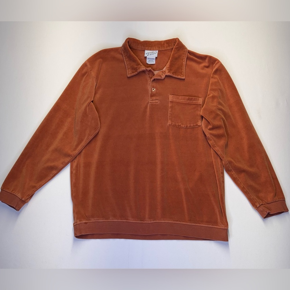 Vintage Irvine Park Velour Shirt Mens XL rust brown retro 80s Mobster pocket‎